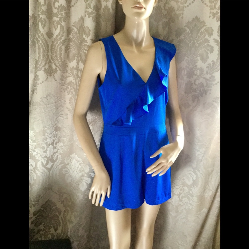 Adeline Rae Royal Blue Ruffle Shorts Jumper Sz Med